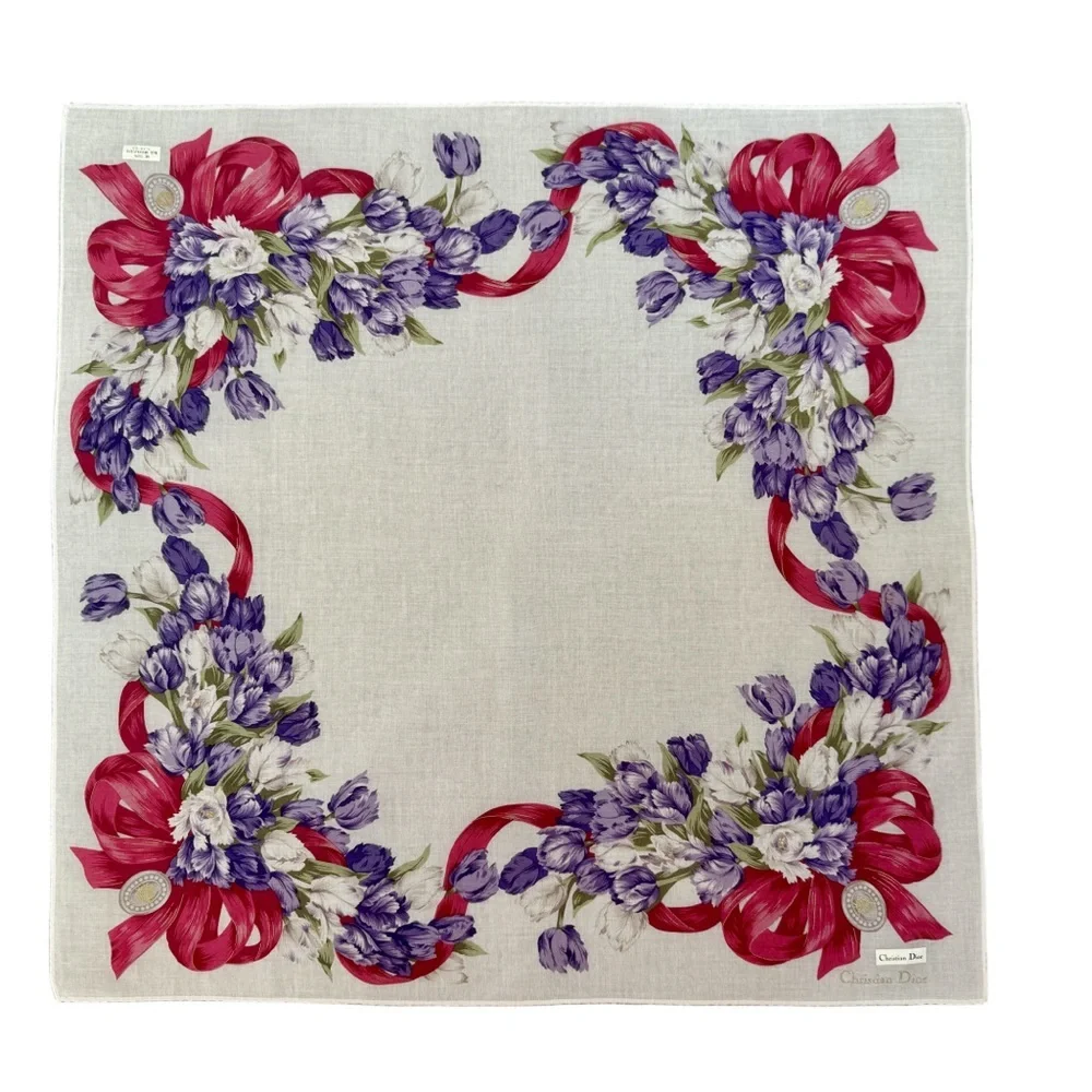 Dior Cream Floral Bouquet Silk Scarf